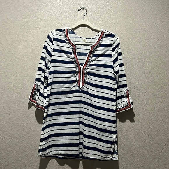 Mud Pie Navy and White Striped Swim Coverup - Picture 1 of 8